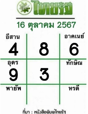 หวยไทยรัฐ 16/10/67