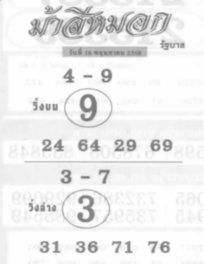 หวยม้าสีหมอก 16/5/68