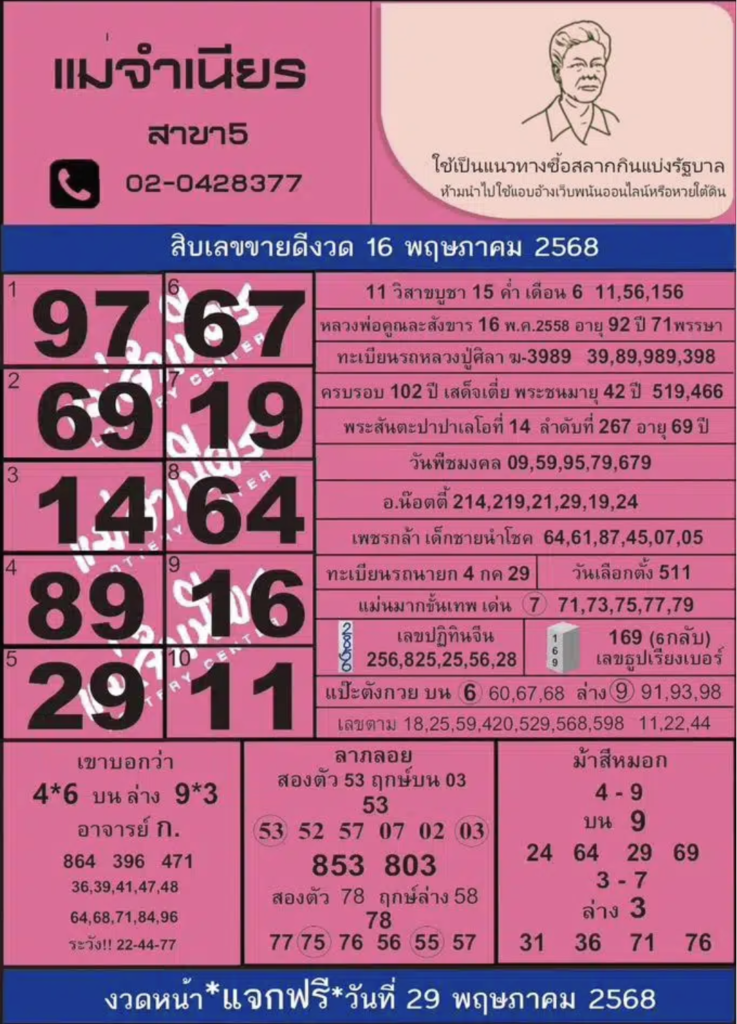 หวยแม่จำเนียร 16/5/68