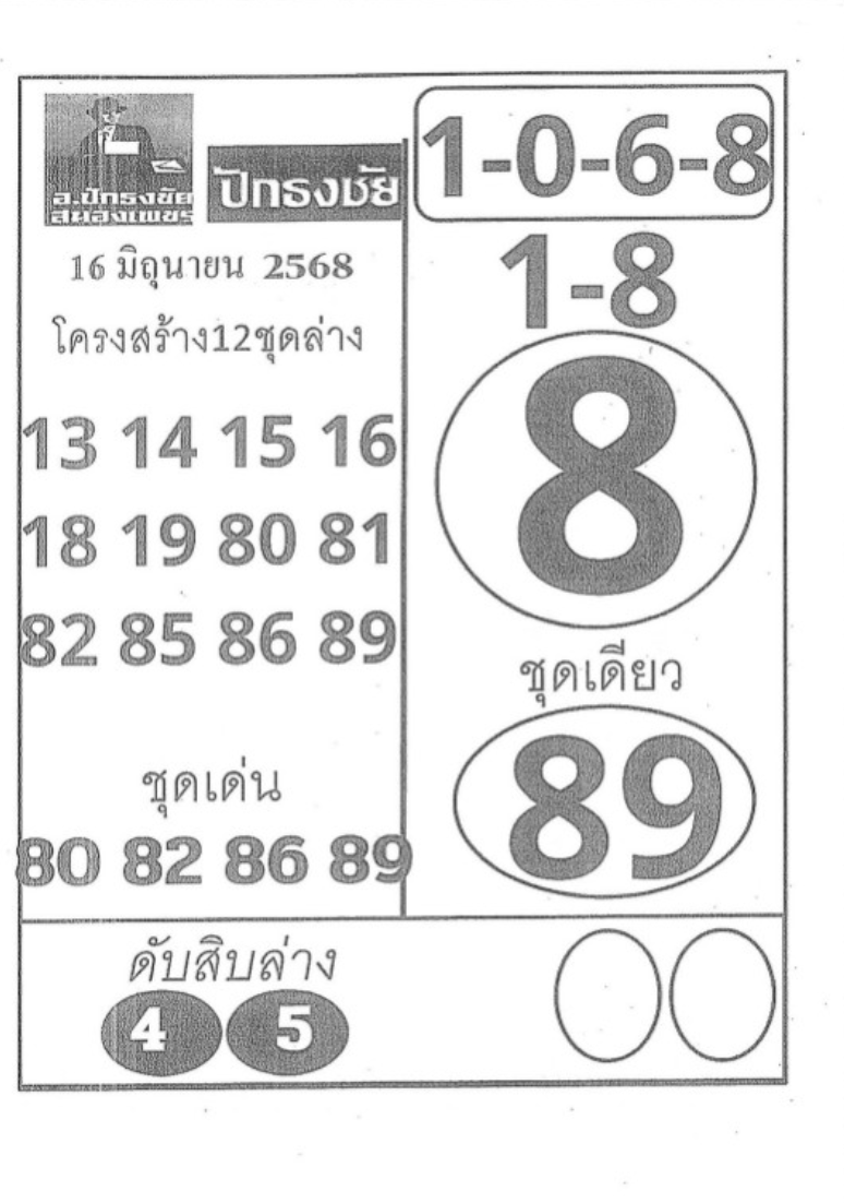 หวยปักธงชัย 16/6/68